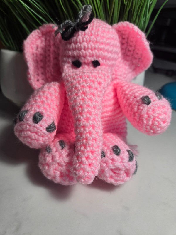 Hand Crocheted Stuffed Pink Elephant 8"