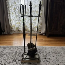 Vintage Brass 5 Pc Fireplace Tool Set