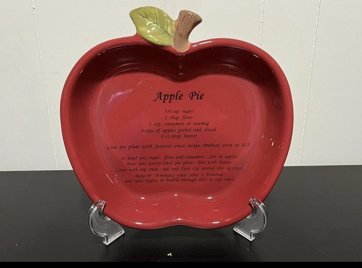 Vintage Harvest Ceramic Red Apple Shaped Oven Proof Apple Pie Recipe Dish Plate