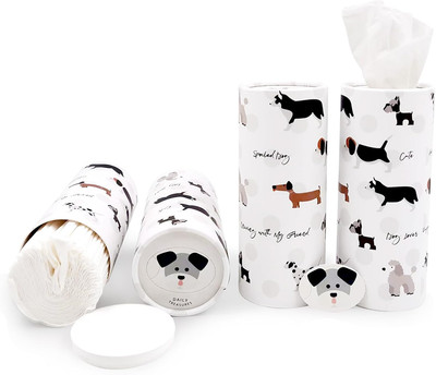 4 Pack Car Tissue Box with Facial Tissues,Cute round Tissue Boxes for Car,Puppy 