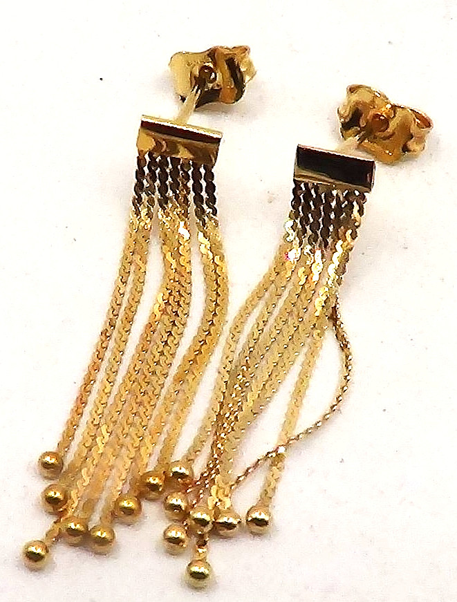 BEAUTIFUL SOLID 18K  YELLOW GOLD DANGLE EARRING - image 2
