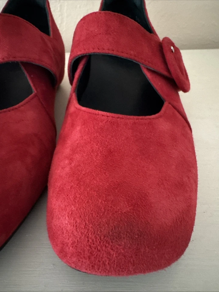 Zapatos Mary Jane Ziera de gamuza de cuero rojo con hebilla gancho y bucle para mujer talla 9 EUR 40 Foto 4 de 4