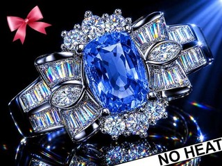 Sapphire Ring 18K Gold NO HEAT Blue Sapphire Diamond Ring Bow Vintage ESTATE ↩
