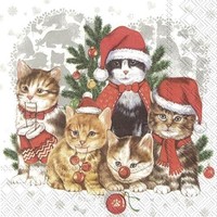 20 Servietten Cats-Mas Katzen Weihnachtsstimmung MüTzchen Schal Tiere 33X33Cm