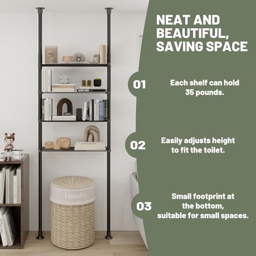 4-Tier Adjustable Metal Bathroom Shelves, Over Toilet Storage Organizer Black - Picture 5 of 7