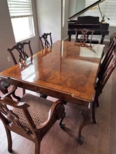 Henredon Dining Set Solid Mahogany Wood Table + Carved Chairs, Claw & Ball Feet 