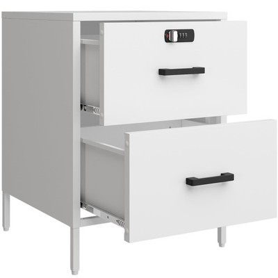 Nightstand,2 Drawer Metal Locker End Table Lockable Bedside Table Storage Cab...