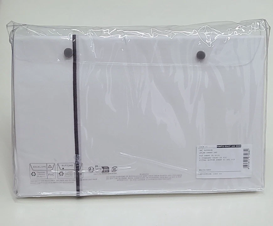 Frette One Bourdon Queen Sheet Set White/Grey 100% Cotton Percale - Image 4 of 4