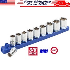 11-Piece 3/8-Inch Drive Metric Socket Set Chrome Vanadium Durable Storage Rail