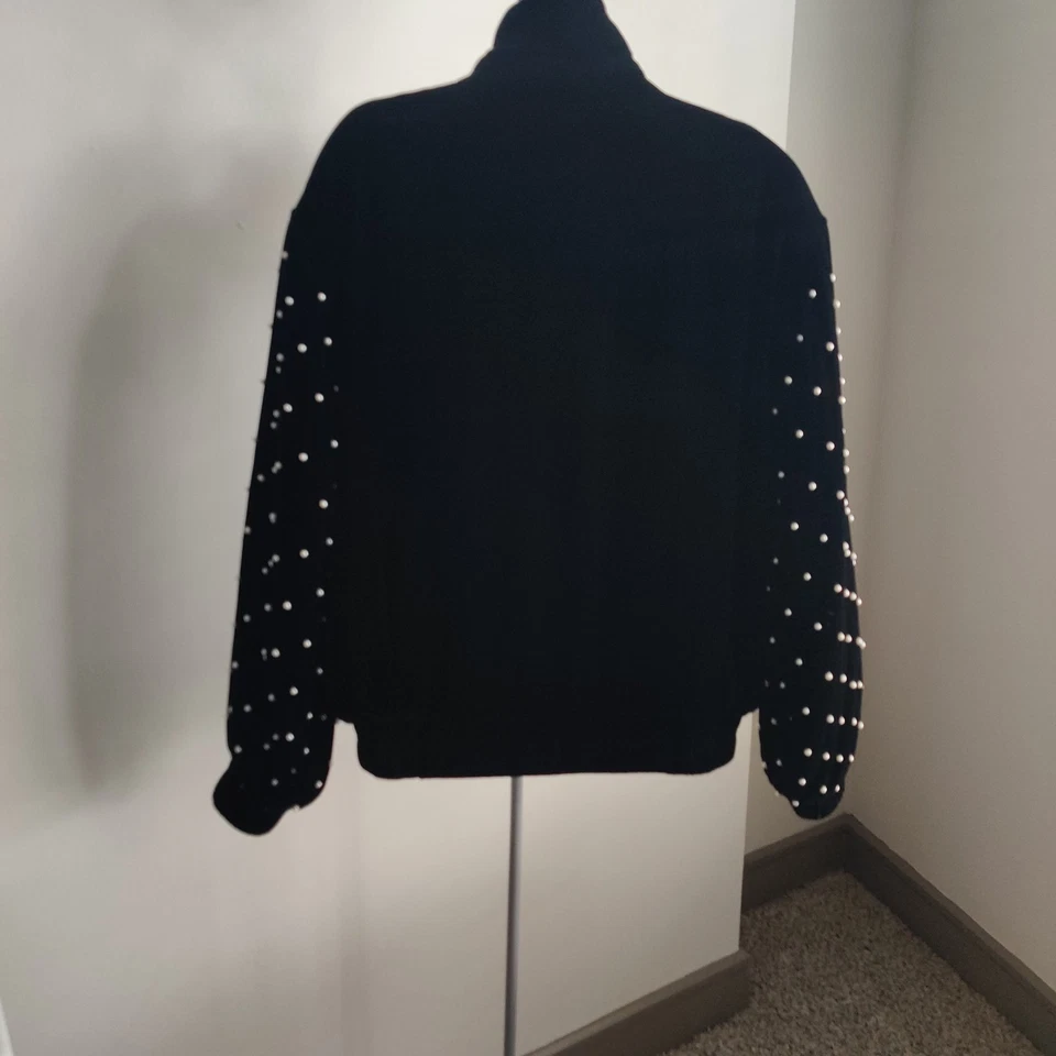 Винтажный Gina Gabriel женщин бархата бисером жемчуг шелковая смесь черный блейзер куртка - Изображение 3 из 4