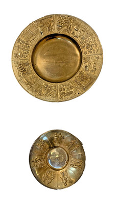 2 Vintage Swedish Brass Wall Plates Scandinavian Decor 6.5'' and 11''