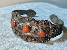 Bracciale Tibetano Yemen In Argento E Corallo Vintage
