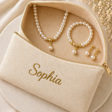 Bridesmaid Gift Pearl Set Personalized Jewelry Set Custom Name Necklace Bracelet