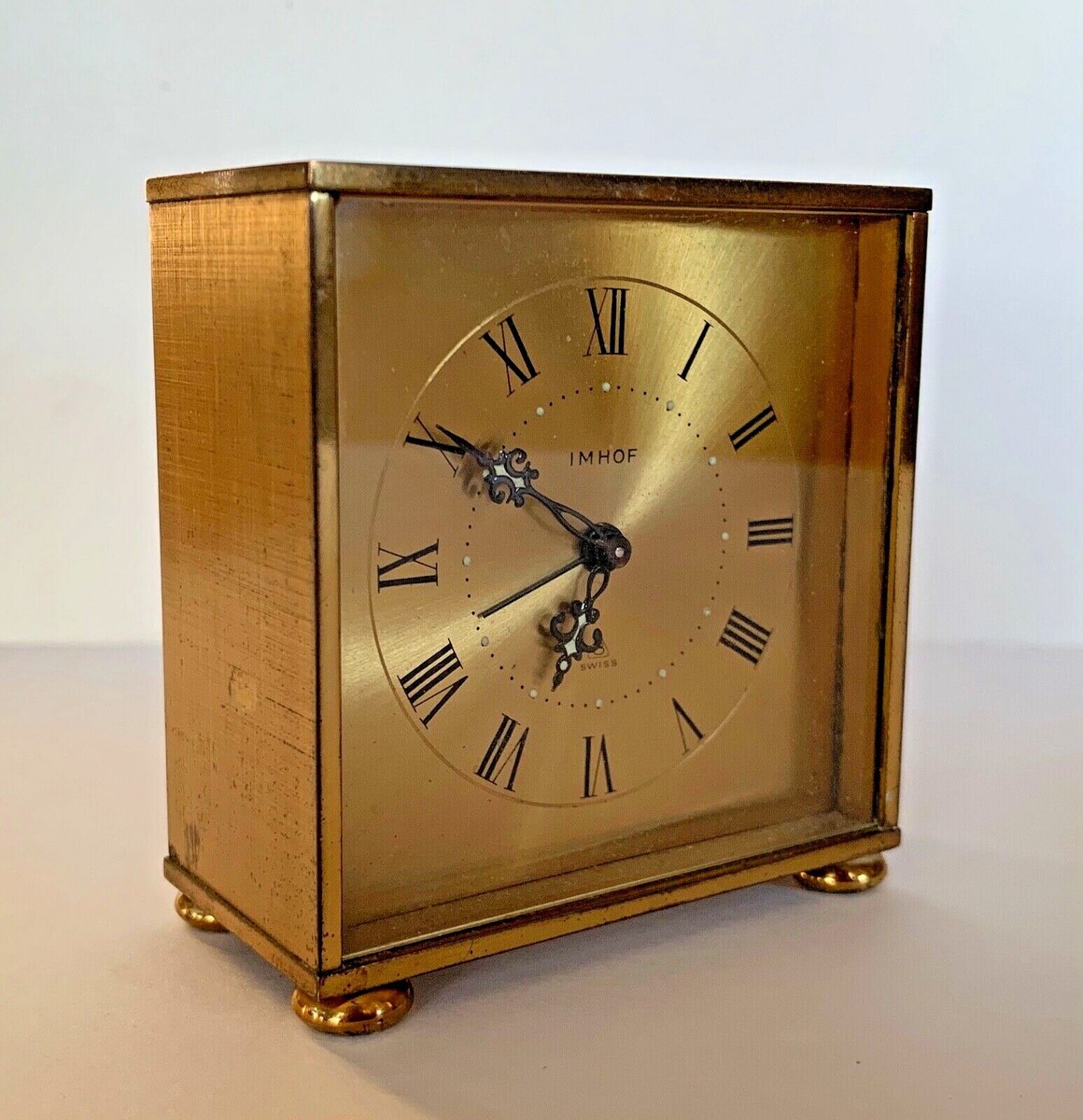 VTG IMHOF SWISS 8 DAY BRASS MECHANICAL SHELF MANTLE CLOCK w