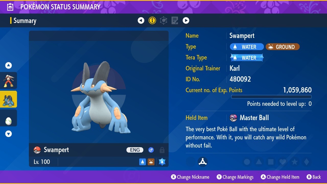 Pokémon Shiny Swampert ( Maxed Out To Level 40 ) ( Two Charged Moves ) Go