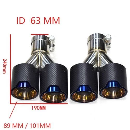 2.5'' 63mm For BMW Carbon Fiber Dual Exhaust Dual End Tip Tail Pipe Muffler Blue Foto 4 de 4