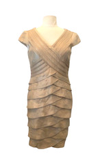 London Times Women's Cocktail Dress Size 10 Stunning Gold Layered Ruffle