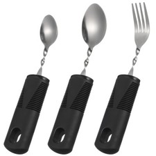 3PCS Disability Curved Fork Bendable Cutlery Utensils Disabled Silverware Black