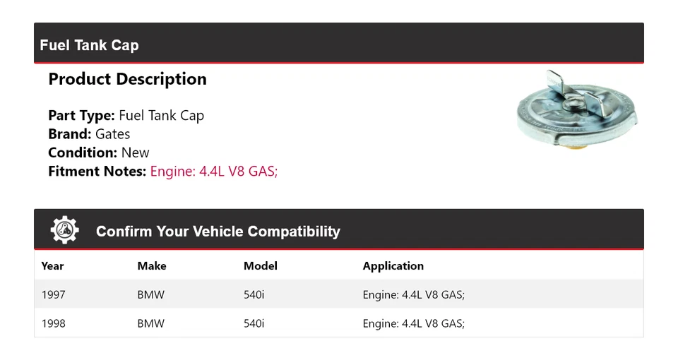 For 1997-1998 BMW 540i 4.4L V8 GAS Fuel Tank Cap Gates - Image 2 of 4