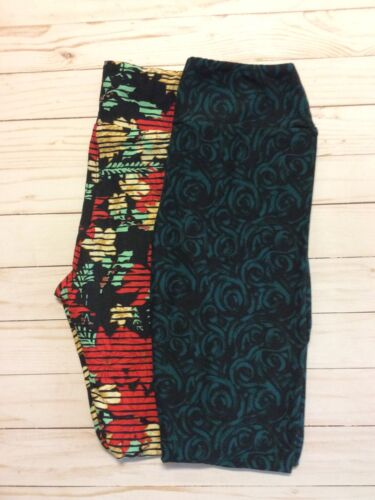 LulaRoe Women's OS Leggings neon shapes party green red bright pink on black NEW 