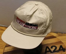 VINTAGE RED SNAP'R "ONE STOP FENCING" HAT BEIGE SNAPBACK ADJUSTABLE VGC A24