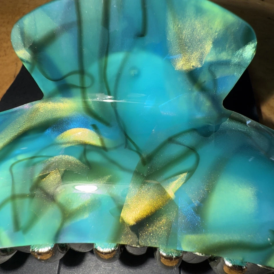 Clip de pelo L Erickson FRANCIA curva grande multicolor verde azulado y dorado dimensional nuevo Foto 2 de 4