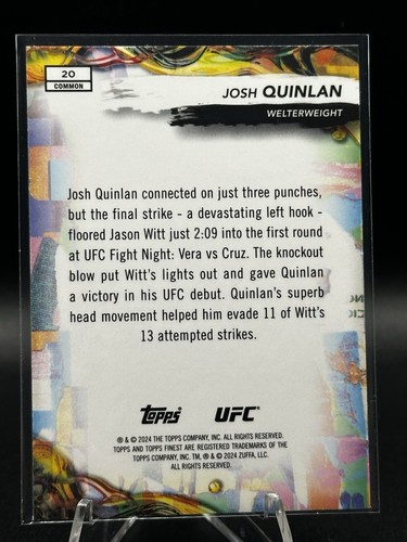 2024 Topps Finest UFC Josh Quinlan Blue Refractor Rookie RC /200 SP - Picture 2 of 2