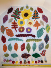 53 Hand-Knit Flowers, Trees, Leaves, Curly Worms  Balls Textiles Embellishments
