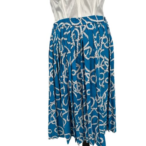Vintage Y2K Diane Von Furstenberg Silk Pleated Rope Print Skirt Nautical Medium - Picture 3 of 5