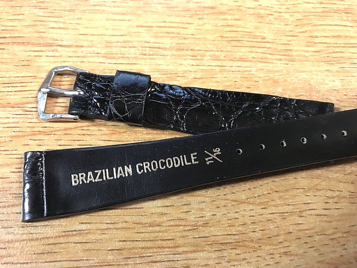 時計 18mm Real CROCODILE Watch Straps Vintage Brazilian Crocodile 18mm Black Vintage Watch Band Stunning Rare