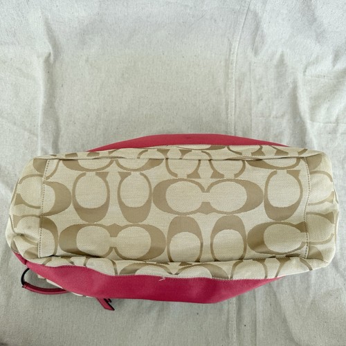 Coach Signature Khaki Canvas & Pink Leather Large Diaper Bag Tote F19202 - Picture 5 of 17