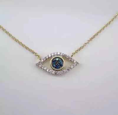 1.60Ct Round Tester Pass Moissanite Evil Eye Pendant 14K Yellow Plated Silver