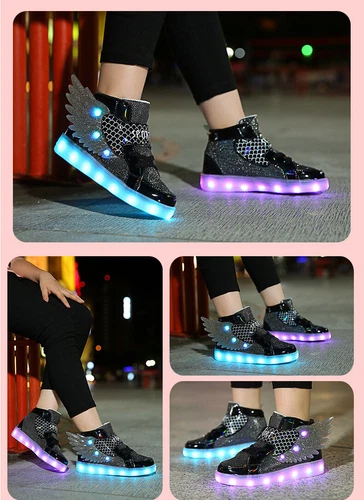 LED Leuchtende USB Sneaker Turnschuhe Kinder Mädchen Flügel Blinkschuhe Gr.27-37 - Bild 11 von 28