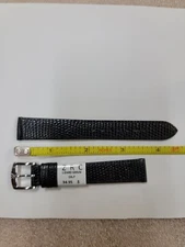 Black 16mm Lizard Grain Calf Watch Strap . 14mm Silver buckle.Higg-Quality Band 