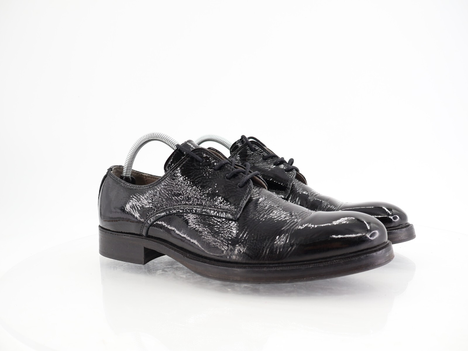 Zapato de vestir AllSaints Apollo para hombre talla 43 EE. UU. 10 negro charol arrugado Derby Oxford