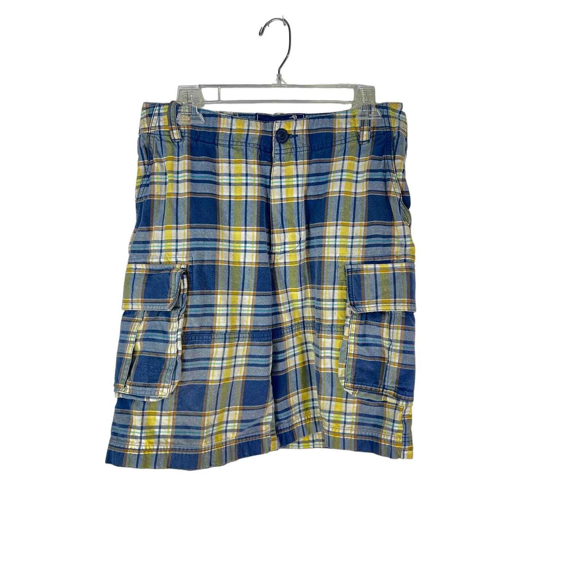 Duck Head Shorts Men's 29 Blue/White/Yellow Plaid Cargo Bermuda