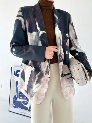 Ladies Black Abstract Designer Edgy Urban Street Fitted Blazer Jacket Coat 10 - Picture 3 of 19