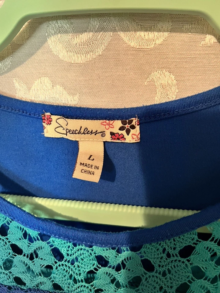 Speechless Size L Girl’s Knitted Layered Tank Shirt Blue Green D29 - Image 3 of 4