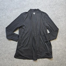 Lands End Cardigan Top Womens 1X Black Long Sleeve Open Stretchy Career Casual