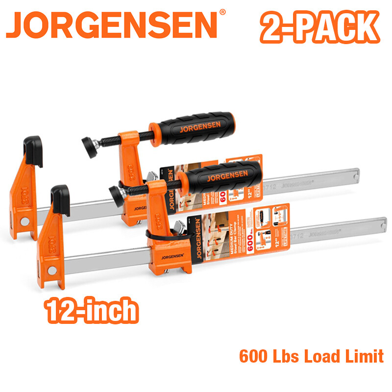 JORGENSEN 2-pack Steel Bar Clamps Set 12-inch Medium Duty 600 Lbs