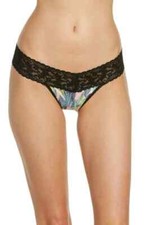 Hanky Panky 6334SN Tropical Print Modal Jersey Black Lace Mid Rise Thong - O/S