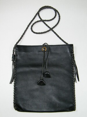 VINTAGE J&M DAVIDSON BLACK LEATHER SIDE STITCHED 11'' X 9 1/2'' BAG TOTE PURSE