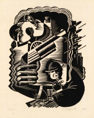 Gin   Charles Turzak 1933 Modernist Woodcut Art Print for Urban Interiors