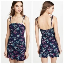 LIKELY Rowley Ruched Mini Dress Size 2 Tie Strap Floral Boho Cottagecore Revolve