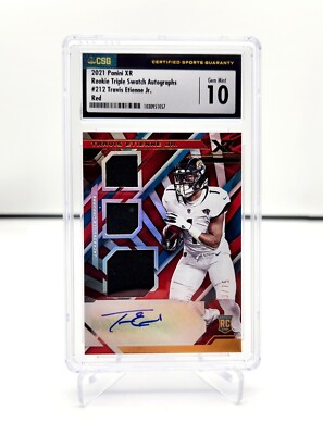 2021 Panini XR Triple Swatch Red 3/75 Travis Etienne Jr #212 Rookie Auto CSG 10