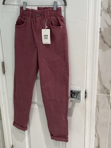 Pantalones Bershka Mujer Mamá Papel Cintura Alta Oscuros Malva Púrpura ¡Nuevos con etiquetas! 00 |