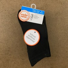 Wonder Nation Boys Shoe Size 9-2.5 Black Uniform Crew Socks 3 Pair NWT