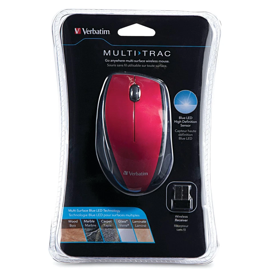 VERBATIM 97995 Wireless Multi-Trac Blue LED Optical Mouse (Red) - Image 2 of 4