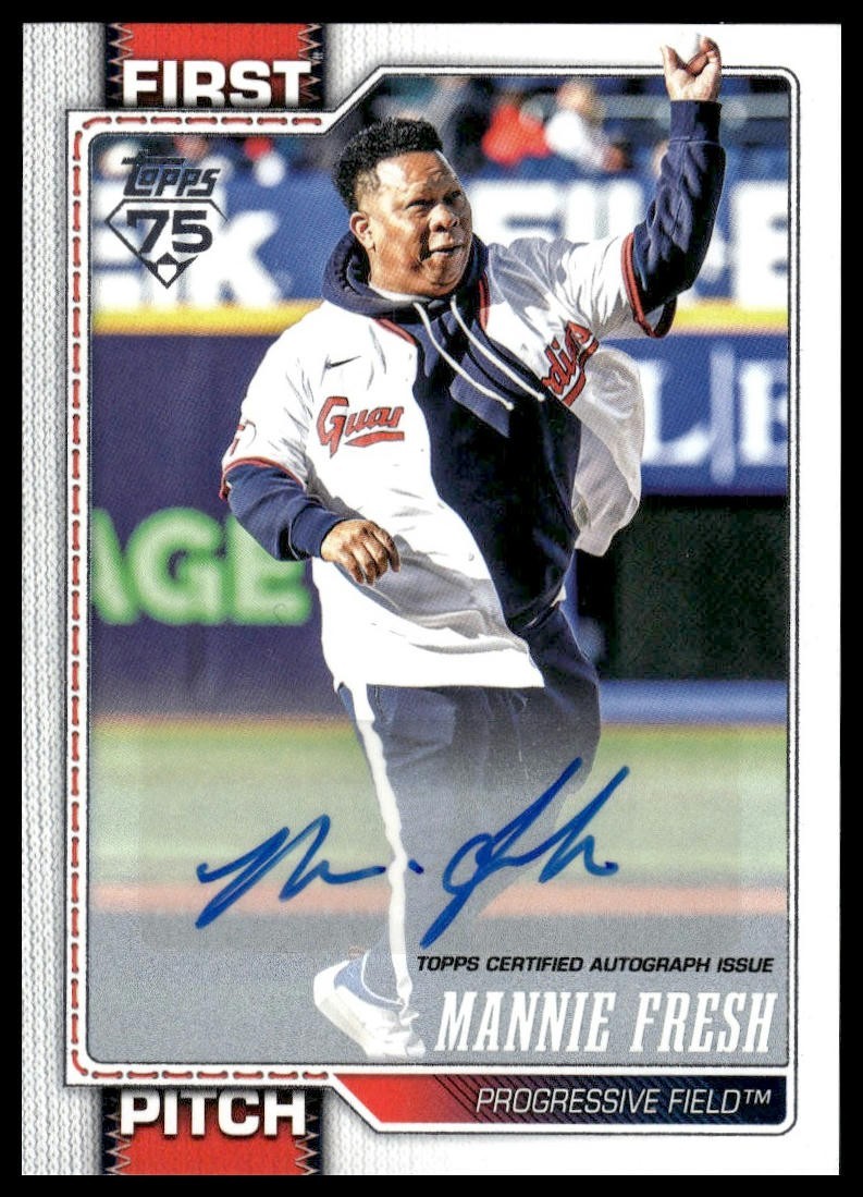 Mannie Fresh #FP-9 Baseball Cards 2026 Topps First Pitch Autograph trading card — raw and PSA graded price guide
