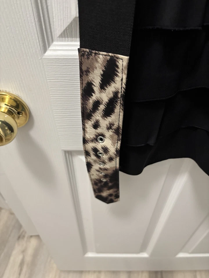 Alfani Women's Dress 12 Petite Black Ruffle Skirt 3/4 Sleeve with Belt MACY’s - Image 3 of 4